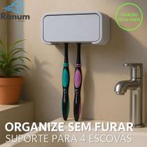 Porta Escovas de Dente Parede Instalação Sem Furo Suporte Para 4 Escovas c/ Fita Dupla Face