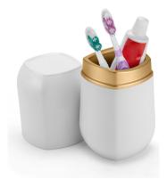 Porta Escovas e Creme Dental Pasta Tampa Branco Dourado Fosco Arthi