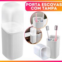 Porta Escovas Pasta De Dente Com Tampa Translúcida quadrado Banheiro Lavabo