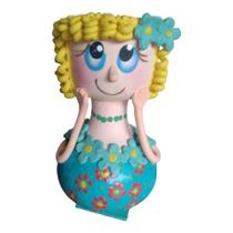 porta flor suculenta menina de cabaço e biscuit - tokfinal artesanatos