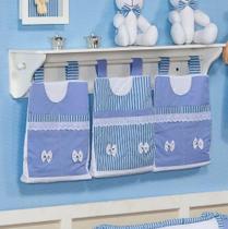 Porta Fraldas de Varão Para Quarto De Bebê Prince Azul 03 Peças - Coleção Conforto - Happy Baby