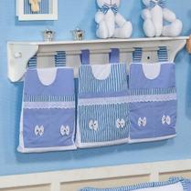 Porta Fraldas de Varão Para Quarto De Bebê Prince Azul 03 Peças - Coleção Conforto