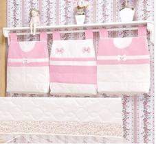 Porta Fraldas de Varão para Quarto de Bebê Rosa com Branco 03 Peças - Coleção Sensação