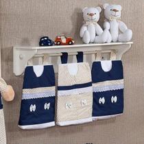 Porta Fraldas de Varão Para Quarto De Bebê Urso Rei Marinho - Coleção Conforto - Happy Baby
