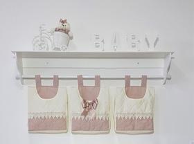 Porta Fraldas De Varão Porta Treco 3 Peças Rosê Laço Pérola - PolyBaby Porta Fraldas De Varão Porta Treco 3 Peças Rosê Laço Pérola - PolyBaby