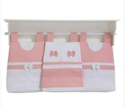 Porta Fraldas de Varão Rosê com Branco 03 Peças - HAPPY BABY