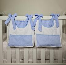 Porta Fraldas Para Berço Porta Treco 2 Peças Azul Bebê com Branco Porta Fraldas Para Berço Porta Treco 2 Peças Azul Bebê com Branco