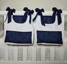 Porta Fraldas Para Berço Porta Treco 2 Peças Azul Marinho com Branco Porta Fraldas Para Berço Porta Treco 2 Peças Azul Marinho com Branco