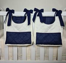 Porta Fraldas Para Berço Porta Treco 2 Peças Azul Marinho com Palha Porta Fraldas Para Berço Porta Treco 2 Peças Azul Marinho com Palha