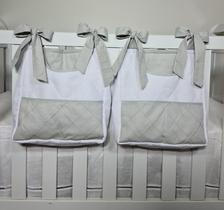 Porta Fraldas Para Berço Porta Treco 2 Peças Cinza com Branco Porta Fraldas Para Berço Porta Treco 2 Peças Cinza com Branco