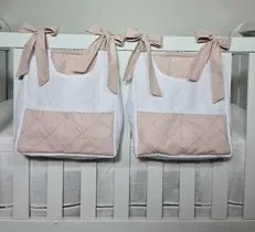 Porta Fraldas Para Berço Porta Treco 2 Peças Nude Rosê com Branco