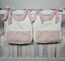 Porta Fraldas Para Berço Porta Treco 2 Peças Nude Rosê com Palha