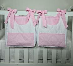 Porta Fraldas Para Berço Porta Treco 2 Peças Rosa com Branco Porta Fraldas Para Berço Porta Treco 2 Peças Rosa com Branco
