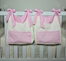 Porta Fraldas Para Berço Porta Treco 2 Peças Rosa com Palha Porta Fraldas Para Berço Porta Treco 2 Peças Rosa com Palha