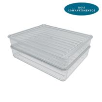 Porta Frios com 2 Compartimentos e 1 Tampa Acrílico Organizador Presunto Queijo Salame Porta Frios com 2 Compartimentos e 1 Tampa Acrílico Organizador Presunto Queijo Salame