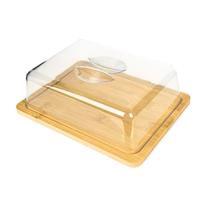 Porta Frios Com Tábua Em Bambu E Tampa Transparente 24x18cm