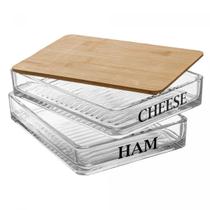 Porta Frios com Tampa de Bambu Basic 20cm x 15cm x 8cm Vidro 21317 Wolff
