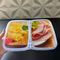 Porta frios de plástico com 2 divisorias retangular estampado para presunto e queijo organizador de cozinha quejo