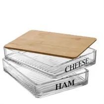 Porta Frios de Vidro com Tampa de Bambu 20x15x8cm Wolff