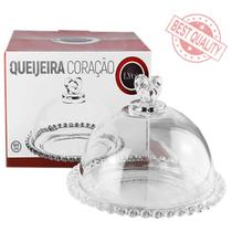 Porta Frios De Vidro Queijeira Com Tampa Coração Cristal