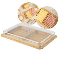 Porta Frios Duplo, Base De Bambu Com Tampa Mesa Posta Queijo