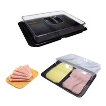 Porta Frios Duplo Com Tampa Para Geladeira Divisória Transparente - Preto