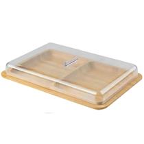 Porta frios duplo natural com tampa e compartimentos para queijos e frios