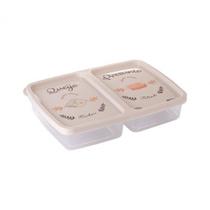 Porta Frios em Plástico com Tampa Decorada Bege 2 Divisórias 1,1L - Plasutil