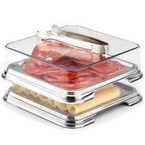 Porta Frios Inox Empilháveis Pegador de Fatiados Quadrado Pote Queijo e Presunto Porta Frios Inox Empilháveis Pegador de Fatiados Quadrado Pote Queijo e Presunto