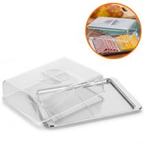 Porta Frios Multiuso Bandeja Inox 2 Divisórias Porta Mantimentos Queijo Presunto Salame Embutidos e Fiambre