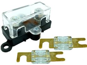 Porta Fusível Acrílico Automotivo e 2 Fusíveis Mini Faca 80A Porta Fusível Acrílico Automotivo e 2 Fusíveis Mini Faca 80A