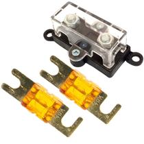 Porta Fusível Caixa Acrílico Midi Pequeno e 2x Fusíveis Mini Faca Solar Modelo Anl Ouro Technoise Várias Amperagens