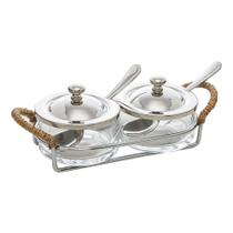 Porta Geléia Duplo De Aço Inox E Vidro Wolff Com Alça Em Sisal Nature