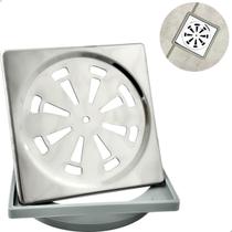Porta Grelha Abs E Ralo Simples Inox Quadrado 10x10 Kit Banheiro Caixilho Suporte Para Ralo Box