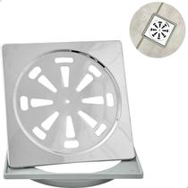 Porta Grelha Abs E Ralo Simples Inox Quadrado 15x15 Kit Banheiro Caixilho Suporte Para Ralo Box