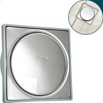 Porta Grelha De Plástico E Ralo Click 10x10 Inox Quadrado Kit Banheiro Caixilho Abs E Tampa Ralo Caixa Sifonada 100mm Escoamento Box