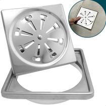 Porta Grelha E Ralo Inox 10x10 Kit Banheiro Ralo Quadrado Tampa Abre e Fecha Rotativo Com Fecho Caixilho 10cm Suporte Tampa Caixa Sifonada Antiodor