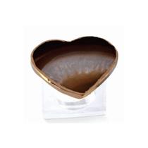 Porta Guardanapo Acrílico e Pedra Ágata Marrom Formato de Coração e Borda Dourada