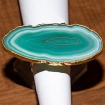 Porta Guardanapo Agata Verde Natural Base Acrilico Sextavado Porta Guardanapo Agata Verde Natural Base Acrilico Sextavado