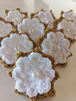 Porta guardanapo de crochê cor branco e dourado