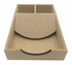 Porta Guardanapo de Mesa MDF Triplo Sachê Tampa Basculante