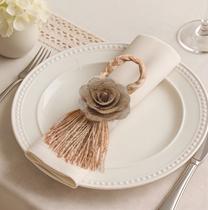 Porta Guardanapo de rosas de juta com trancado 6 unidades