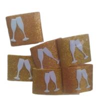 Porta Guardanapo Eva Ano Novo Dourado Com Glitter - 6 Un