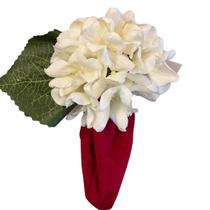 Porta Guardanapo Flor Hortênsia Off White Com Folha Mesa Da Clau-Kit 06 Porta Guardanapo Flor Hortênsia Off White Com Folha Mesa Da Clau-Kit 06