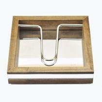 Porta-Guardanapos -CLASSIC- Espelhado haste metal Madeira cor Marrom - 17X17X4