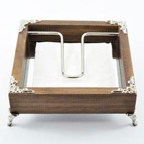 Porta-Guardanapos de Papel "LUXO" Espelhado Madeira Rústica verniz 17x17x5,5cm haste/pés/cantoneira metal cromado prateado Porta-Guardanapos de Papel "LUXO" Espelhado Madeira Rústica verniz 17x17x5,5cm haste/pés/cantoneira metal cromado prateado