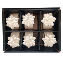 Porta Guardanapos Flores de Cerâmica Branca Kit 6 Un - Ativa