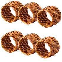 Porta Guardanapos Jogo Aneis Rattan e Bambu Claro 6 pçs Mundiart