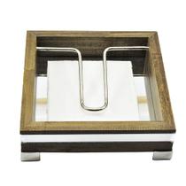 Porta-Guardanapos -LUX- Espelhado Pés e haste metal Madeira cor Marrom - 17X17X5