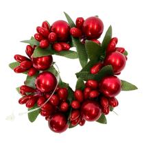 Porta Guardanapos Natalino 5cm Azevinho Vermelho Decorativo Frutas Vermelhas e Folhas Enfeite para Ceia de Natal